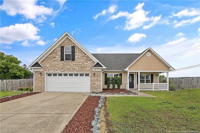 120 Wood Valley Ln, Raeford, NC 29376 - traditional home featuring concrete driveway, brick siding, covered porch, and a shingled roof