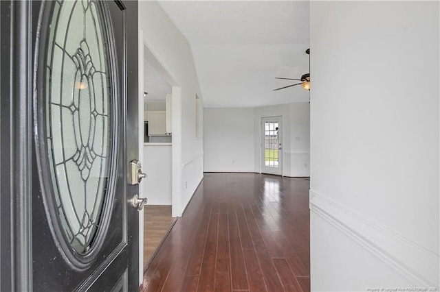 120 Wood Valley Ln, Raeford, NC 29376 - entrance foyer featuring wood finished floors and ceiling fan