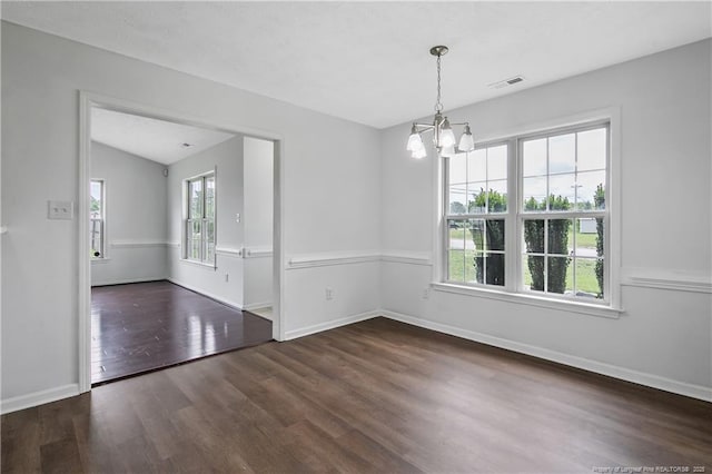 120 Wood Valley Ln, Raeford, NC 29376 - unfurnished room featuring a chandelier, wood finished floors, and baseboards