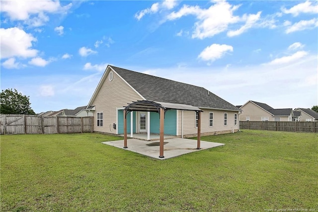 120 Wood Valley Ln, Raeford, NC 29376 - back of property featuring a patio, a gazebo, and a shingled roof