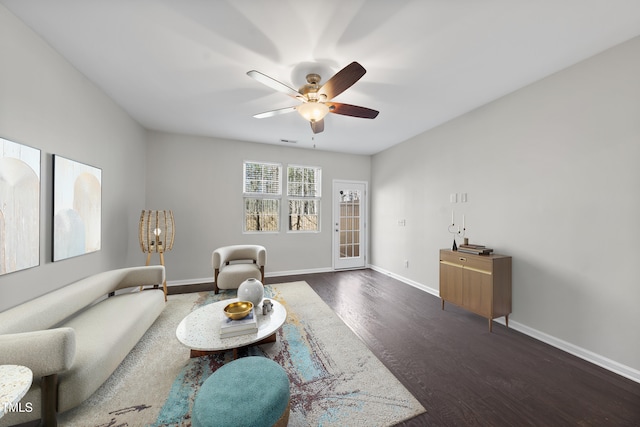 684 Wickham Ridge Rd, Apex, NC 27539 - living room with wood finished floors, a ceiling fan, and baseboards