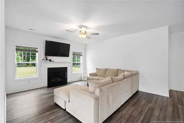 25 Vast View Way, Youngsville, NC 27596 - living area featuring healthy amount of natural light, dark wood-type flooring, and a fireplace