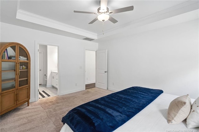 25 Vast View Way, Youngsville, NC 27596 - bedroom featuring a tray ceiling, carpet floors, crown molding, baseboards, and ceiling fan