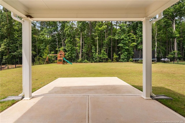 25 Vast View Way, Youngsville, NC 27596 - view of patio with a trampoline and a playground