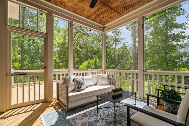 728 Peninsula Forest Pl, Cary, NC 27519 - sunroom with outdoor lounge area, a ceiling fan, and plenty of natural light