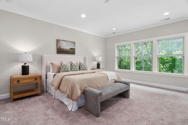 728 Peninsula Forest Pl, Cary, NC 27519 - carpeted bedroom featuring recessed lighting and crown molding