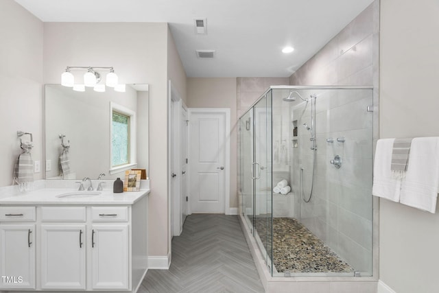 728 Peninsula Forest Pl, Cary, NC 27519 - full bathroom featuring a shower stall, vanity, and recessed lighting