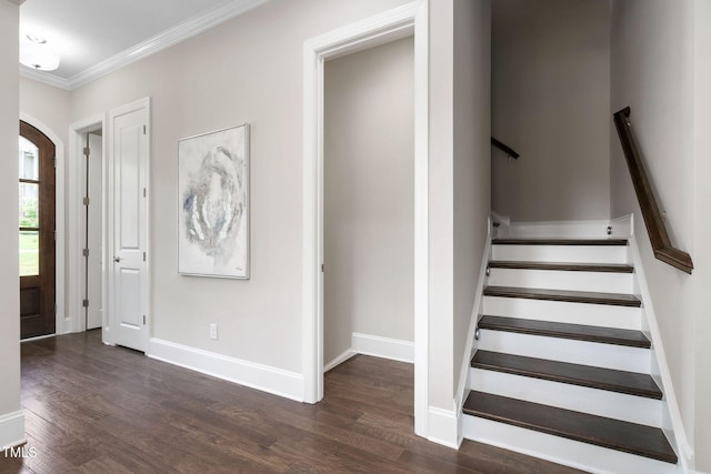728 Peninsula Forest Pl, Cary, NC 27519 - entryway with ornamental molding, wood finished floors, arched walkways, and stairs