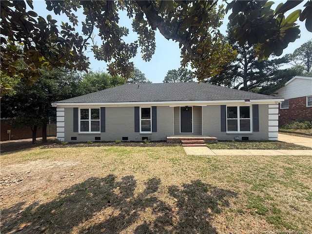 2903 Peacock St, Hope Mills, NC 28348 - ranch-style house with a front lawn, crawl space, and roof with shingles
