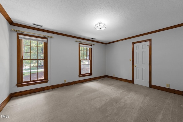 221 Jansmith Ln, Raleigh, NC 27615 - empty room with ornamental molding, a textured ceiling, baseboards, plenty of natural light, and carpet floors
