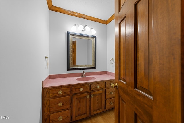 221 Jansmith Ln, Raleigh, NC 27615 - bathroom featuring crown molding, vanity, and wood finished floors