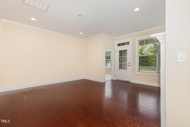 921 Rosepine Dr, Cary, NC 27519 - unfurnished room featuring dark wood-style flooring, crown molding, and recessed lighting
