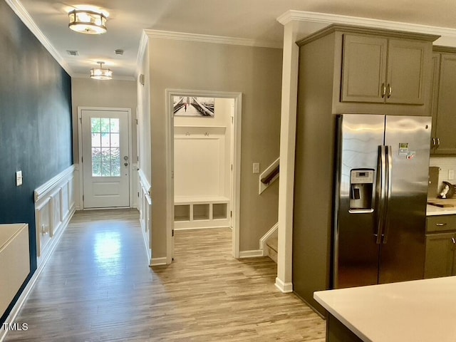 166 Gulley Glen Dr, Garner, NC 27529 - mudroom with ornamental molding and light wood-type flooring