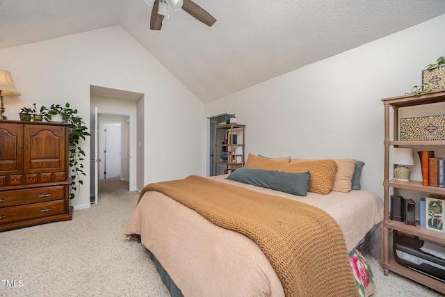 701 Creekside Dr, Clayton, NC 27520 - bedroom with light colored carpet, vaulted ceiling, and ceiling fan