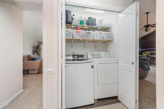 701 Creekside Dr, Clayton, NC 27520 - washroom with washing machine and clothes dryer and a ceiling fan