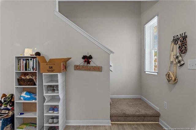 259 Desert Orchid Cir, Raeford, NC 28376 - stairs featuring wood finished floors and baseboards