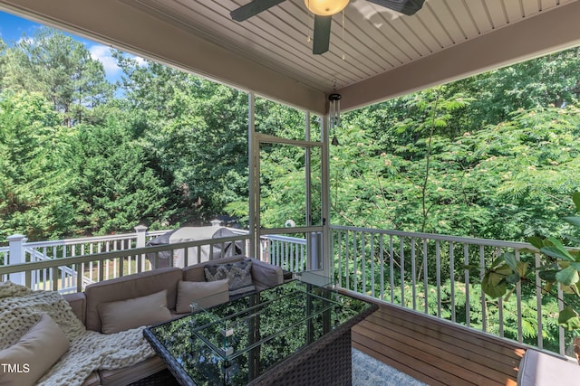 6509 Conaway Ct, Wake Forest, NC 27587 - deck with a ceiling fan and outdoor lounge area
