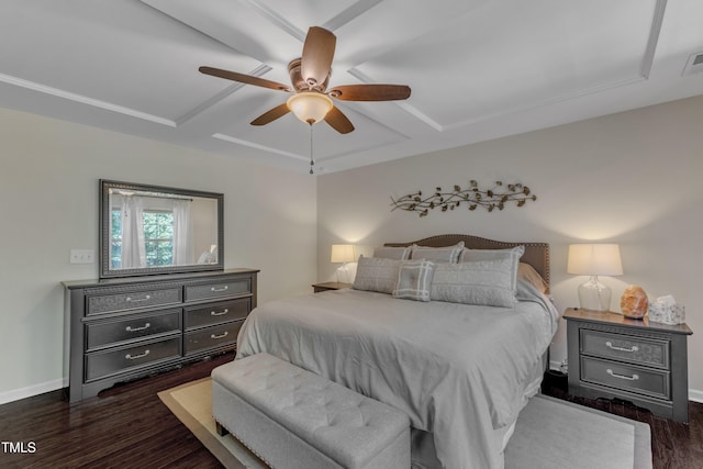 6509 Conaway Ct, Wake Forest, NC 27587 - bedroom featuring dark wood finished floors, baseboards, a ceiling fan, and beam ceiling