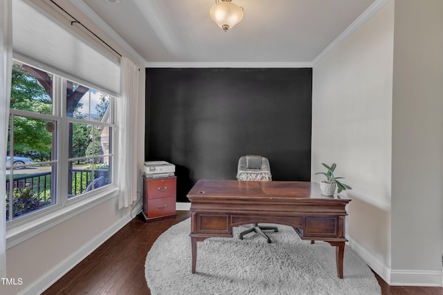 6509 Conaway Ct, Wake Forest, NC 27587 - office space with baseboards, dark wood-type flooring, and ornamental molding