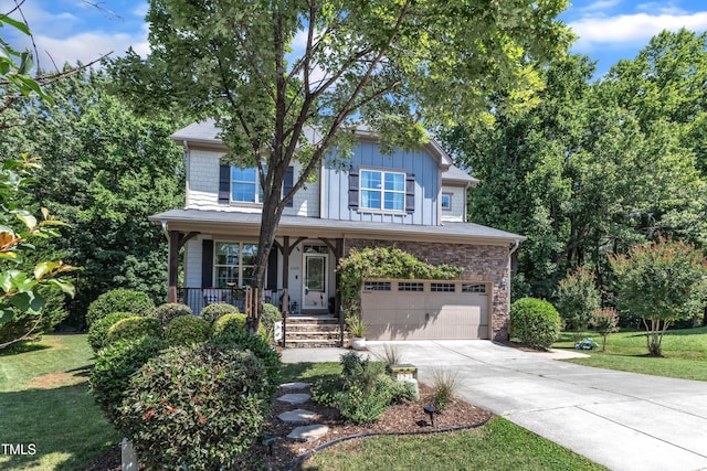 6509 Conaway Ct, Wake Forest, NC 27587 - traditional-style house featuring driveway, a garage, covered porch, and a front lawn