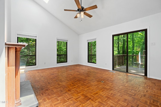 120 Polks Landing Rd, Chapel Hill, NC 27516 - empty room featuring high vaulted ceiling, baseboards, and ceiling fan