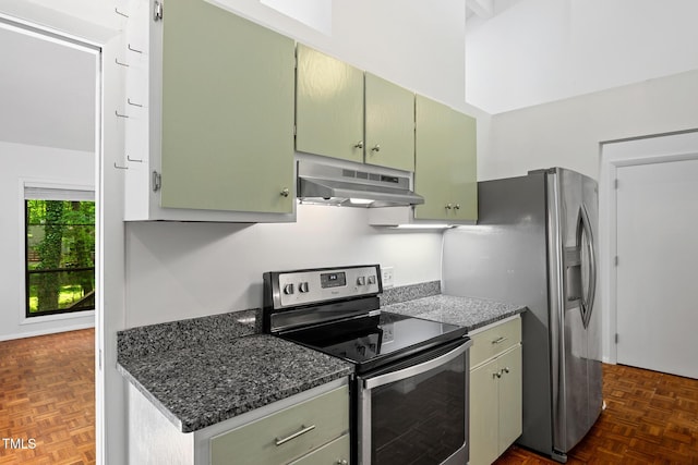 120 Polks Landing Rd, Chapel Hill, NC 27516 - kitchen with under cabinet range hood, stainless steel appliances, and green cabinets