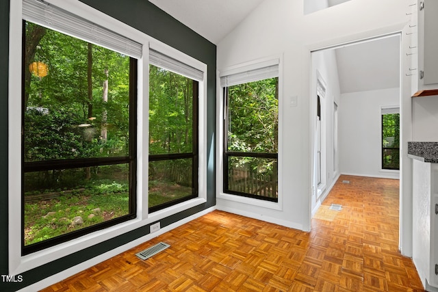 120 Polks Landing Rd, Chapel Hill, NC 27516 - unfurnished sunroom with vaulted ceiling and plenty of natural light
