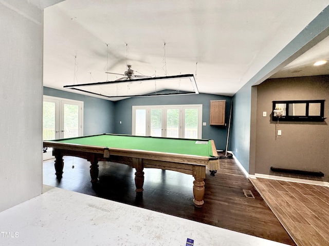 322 S Dixon Ave, Cary, NC 27511 - recreation room with french doors, lofted ceiling, plenty of natural light, wood finished floors, and a ceiling fan