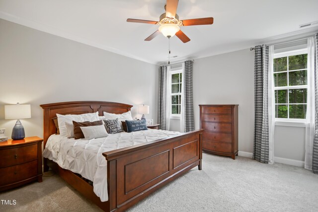 8909 Tara Hill Ln, Wake Forest, NC 27587 - bedroom with light colored carpet, ceiling fan, and baseboards