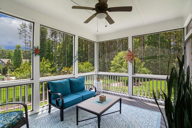 8909 Tara Hill Ln, Wake Forest, NC 27587 - sunroom / solarium with an outdoor living space and a ceiling fan