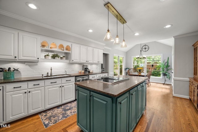 102 Pin Oak Ct, Elon, NC 27244 - kitchen featuring a sink, black electric cooktop, green cabinetry, white cabinets, and recessed lighting