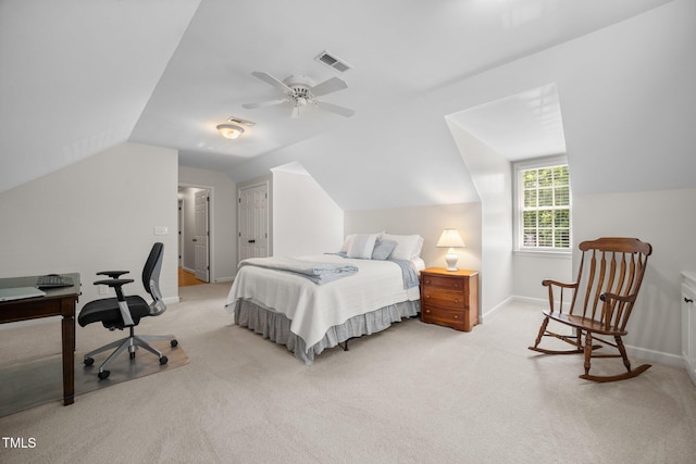 102 Pin Oak Ct, Elon, NC 27244 - bedroom featuring carpet, a desk, baseboards, lofted ceiling, and a ceiling fan