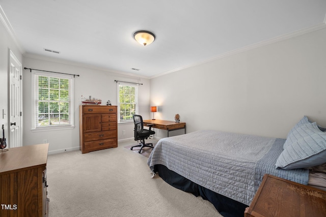 102 Pin Oak Ct, Elon, NC 27244 - bedroom featuring crown molding, light colored carpet, baseboards, and a desk