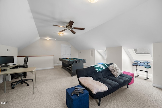 102 Pin Oak Ct, Elon, NC 27244 - office featuring carpet floors, lofted ceiling, ceiling fan, and baseboards