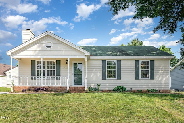 2108 Carthage Cir, Raleigh, NC 27604 - ranch-style home featuring a porch, a front yard, and a chimney