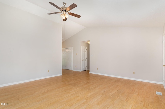 2108 Carthage Cir, Raleigh, NC 27604 - unfurnished room featuring a ceiling fan, lofted ceiling, light wood finished floors, and baseboards