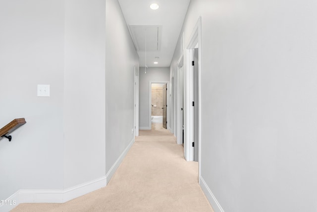118 Fox Run Ct, Durham, NC 27705 - corridor featuring attic access, light carpet, baseboards, and recessed lighting