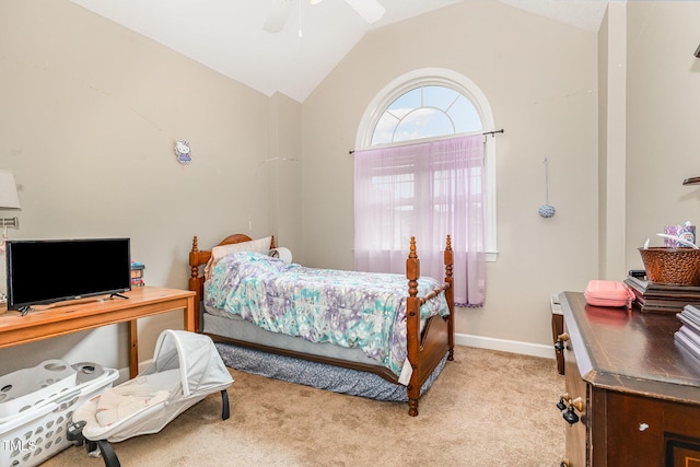 110 Windyfield Dr, Goldsboro, NC 27530 - bedroom with lofted ceiling, light carpet, and a ceiling fan