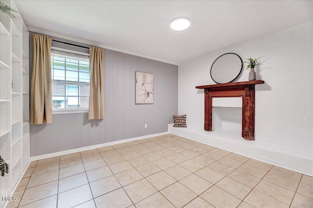 1209 Lochcarron Ln, Cary, NC 27511 - unfurnished living room with baseboards, ornamental molding, and light tile patterned floors
