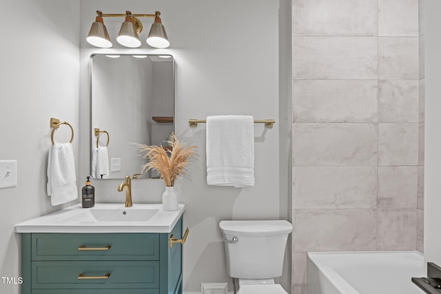 2100 Summit St, Durham, NC 27707 - full bath featuring vanity, toilet, and bathing tub / shower combination
