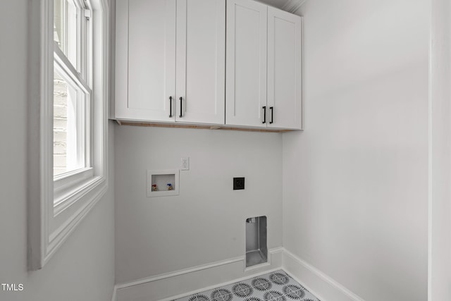 2100 Summit St, Durham, NC 27707 - washroom featuring cabinet space, hookup for an electric dryer, hookup for a washing machine, baseboards, and tile patterned flooring