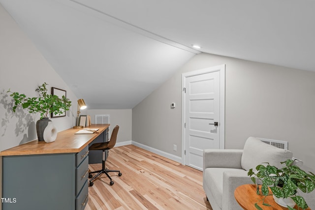 2100 Summit St, Durham, NC 27707 - office area with lofted ceiling, light wood finished floors, and baseboards