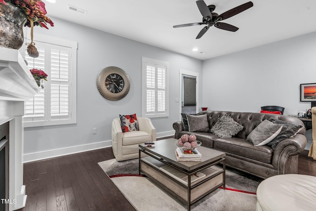 1448 Big Falls Dr, Wendell, NC 27591 - living room featuring wood-type flooring, baseboards, ceiling fan, and recessed lighting