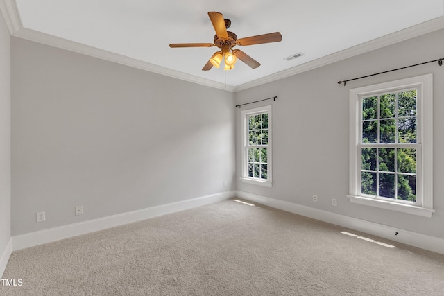 104 Bellagio Dr, Apex, NC 27539 - carpeted empty room with ornamental molding, baseboards, plenty of natural light, and ceiling fan