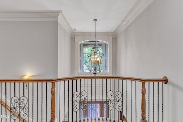 104 Bellagio Dr, Apex, NC 27539 - staircase with a chandelier and crown molding