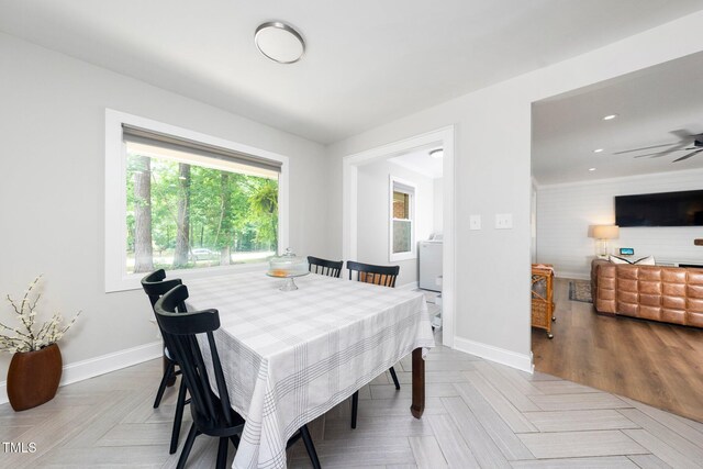 2968 Tram Rd, Fuquay Varina, NC 27526 - dining space featuring baseboards and a ceiling fan