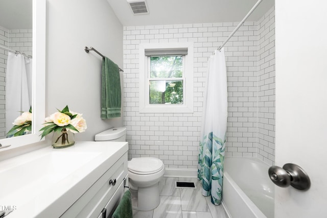 2968 Tram Rd, Fuquay Varina, NC 27526 - full bath featuring vanity, toilet, shower / bath combo, and marble finish flooring