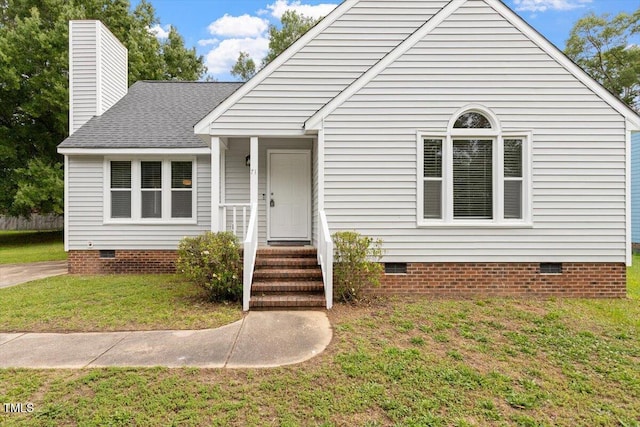 71 E Boxley Dr, Wendell, NC 27591 - bungalow-style house featuring crawl space, a front yard, a chimney, and a shingled roof