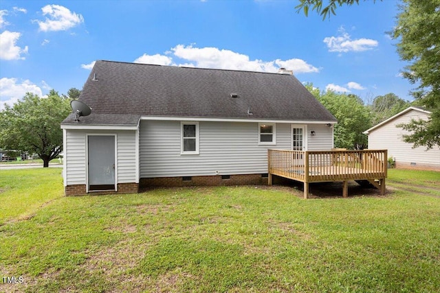 71 E Boxley Dr, Wendell, NC 27591 - rear view of house featuring crawl space, a wooden deck, and a lawn
