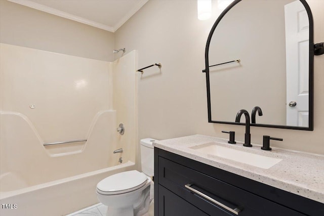 71 E Boxley Dr, Wendell, NC 27591 - full bathroom with toilet, vanity, ornamental molding, and bathing tub / shower combination